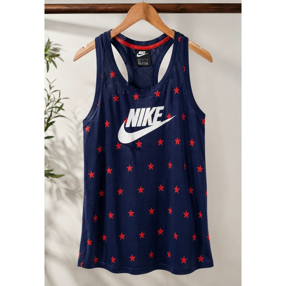 Nike Sportswear Womens Star Print Racerback Tank Top Navy Blue Red White Large